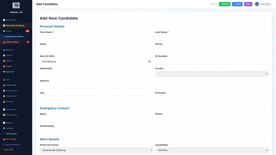 AI CV parser interface showing automatic data extraction from uploaded CV into recruitment registration form