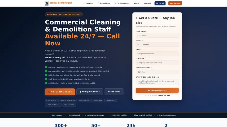 Public-facing recruitment agency website auto-generated by the platform
