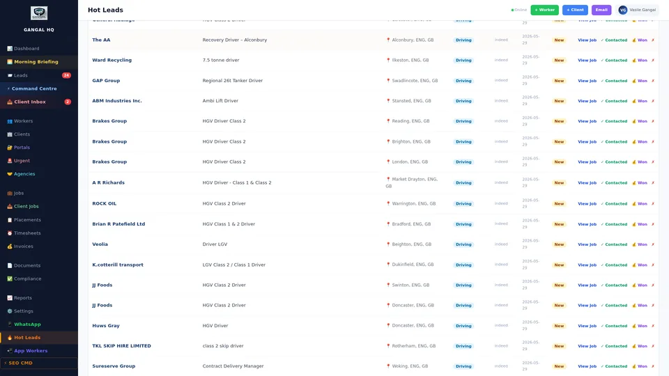 Scrolled view of hot leads pipeline showing additional prospect cards with AI-generated follow-up messages