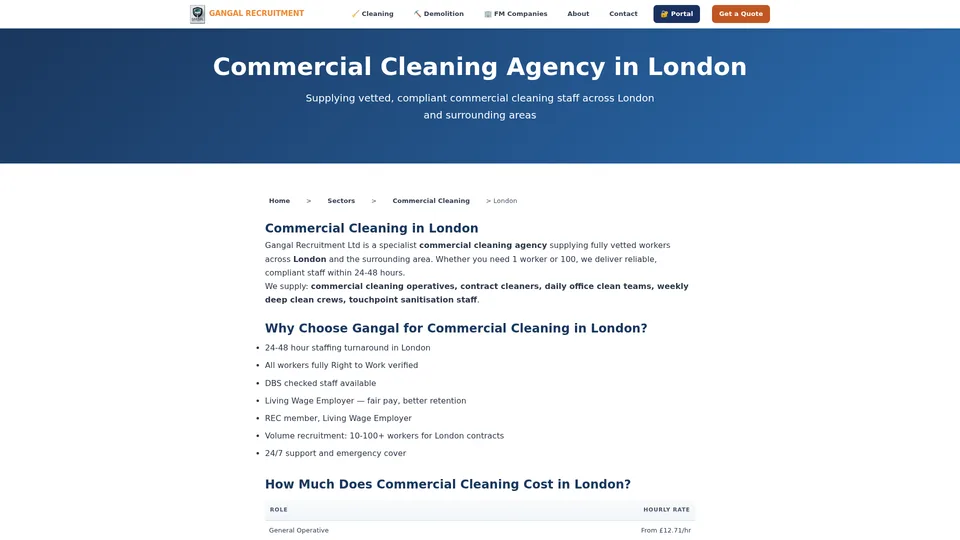 Auto-generated SEO landing page for Commercial Cleaning London — unique content with local information and lead form