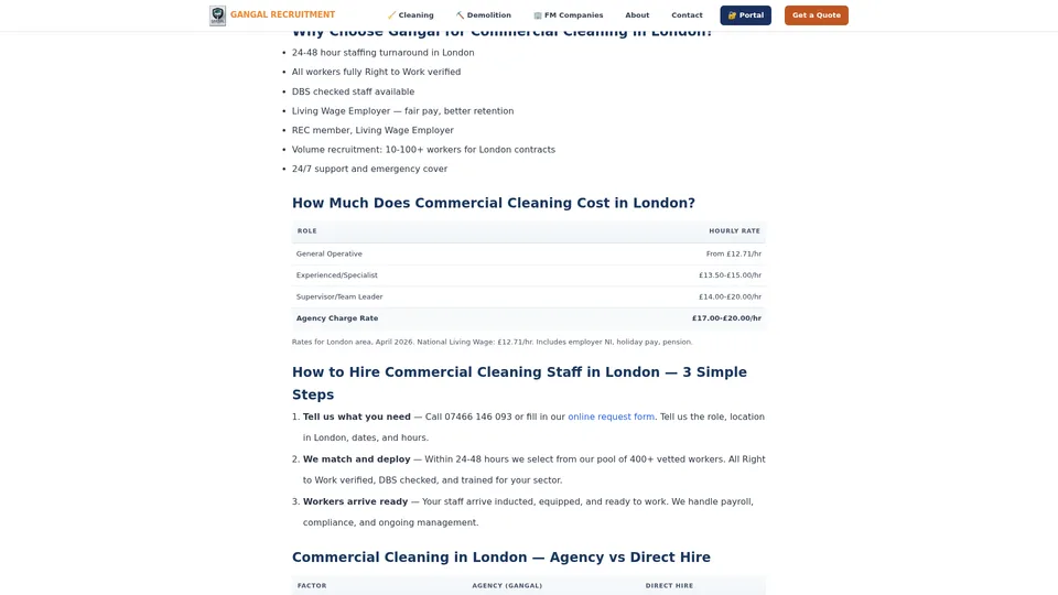 Scrolled view of SEO landing page showing full content, local area information, and contact section